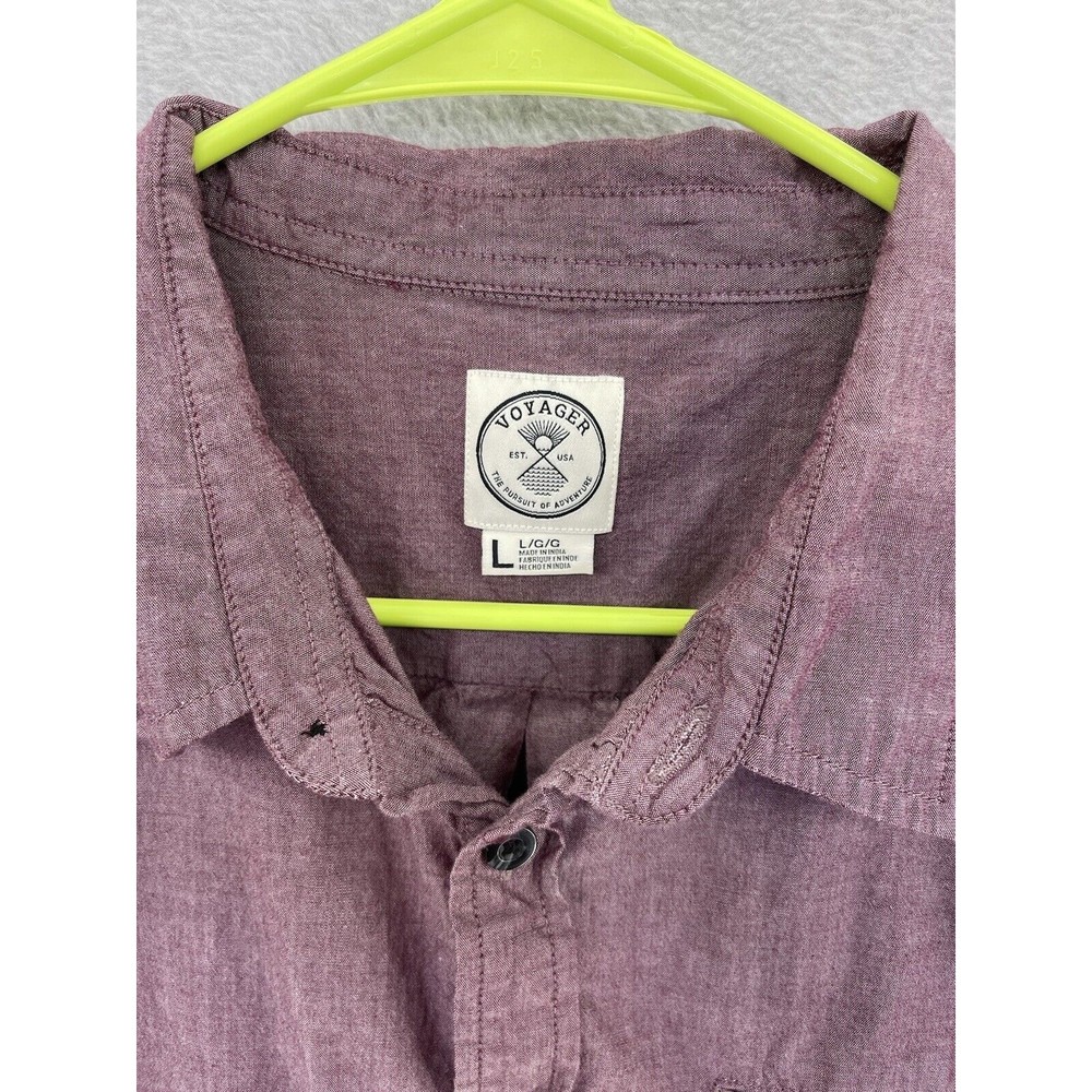 Voyager Mens Button Down Shirt Short Sleeve Size Large Magenta - Picture 9 of 9
